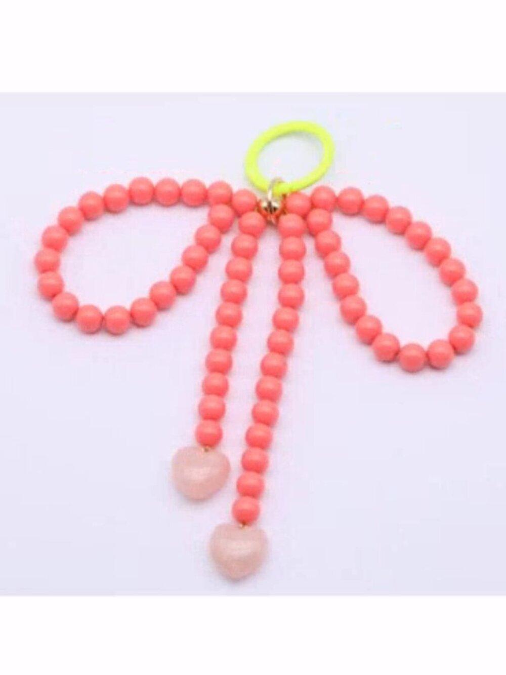 Free People Coral Pink Beaded Ribbon Bow & Rose Quartz Heart Bag Charm